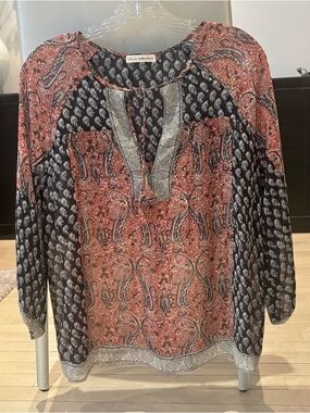 Ulla Johnson Red and Black Paisley Peasant Blouse